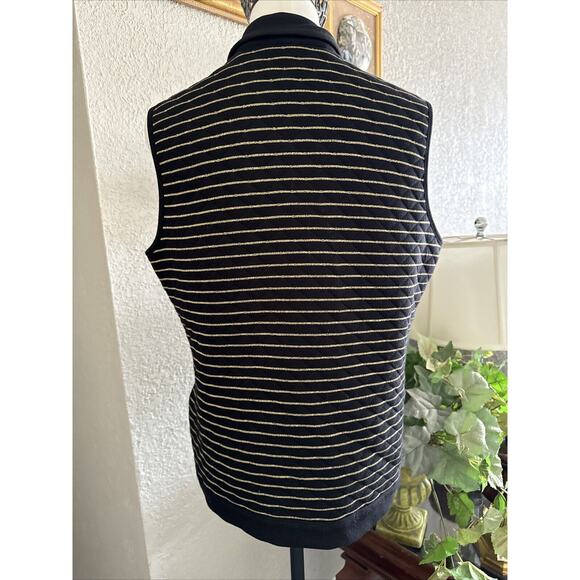 Quilted Puffer Vest Women’s Sz L Striped Black Gold Mock Neck Reversible - Picture 10 of 14